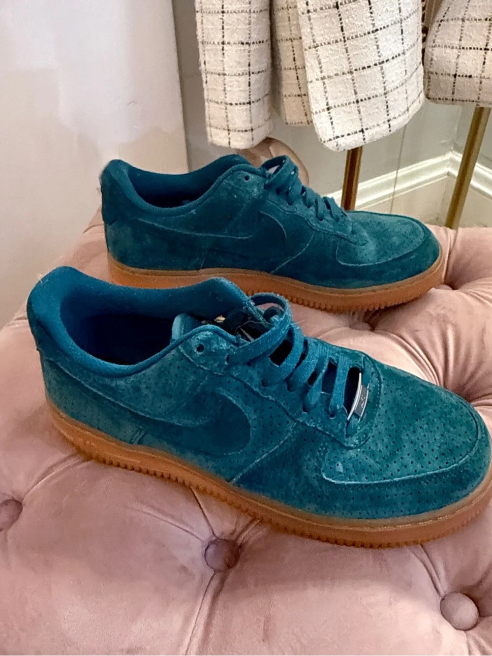 Nike AF1 Teal Suede Sneakers with Gum Sole